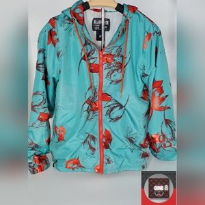 Blackjack Teal/Floral Pattern Lightweight Zip-up Hoodie